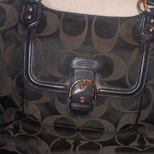 Coach Signature Black and Brown Shoulder Bag